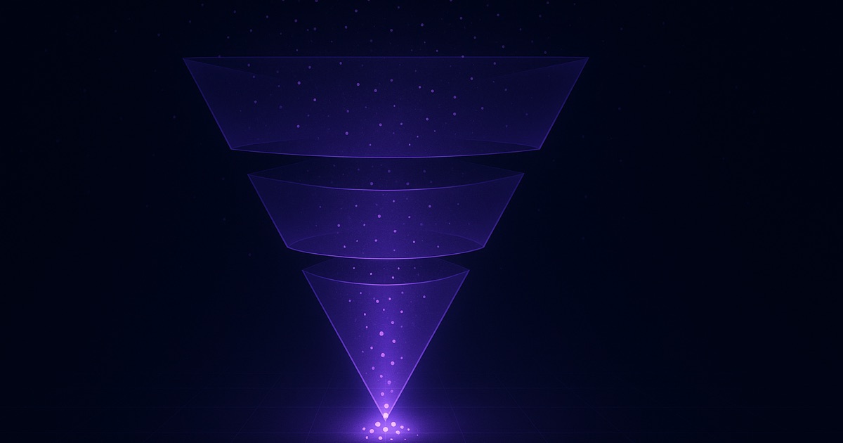Abstract funnel showing free-trial users converting to paid subscribers on a dark dashboard